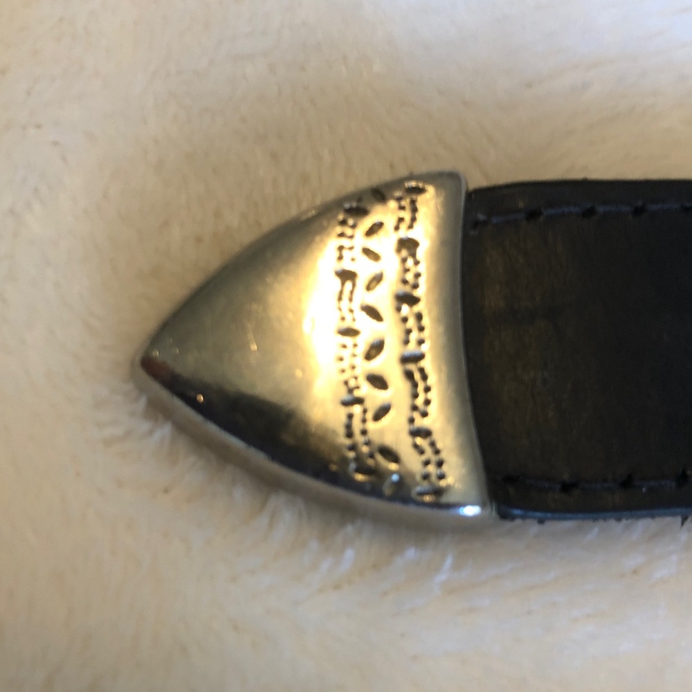 Genuine Black Leather Belt with Decorative Silver Conchas, Buckle, & Keepers, 38 - Picture 4 of 8